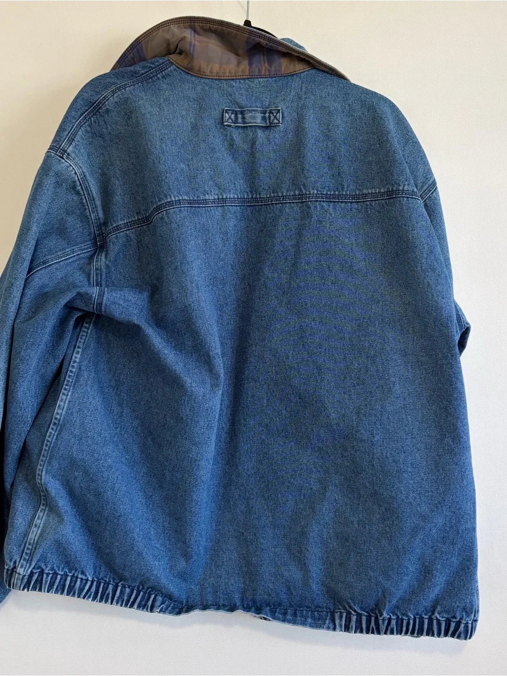 Vtg Authentic Imports Barn Denim Jacket Men XL Chore Bomber Jean 90s Farm Plaid